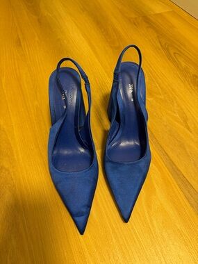 Zara Royal Blue Pointed Toe Slingback Pumps